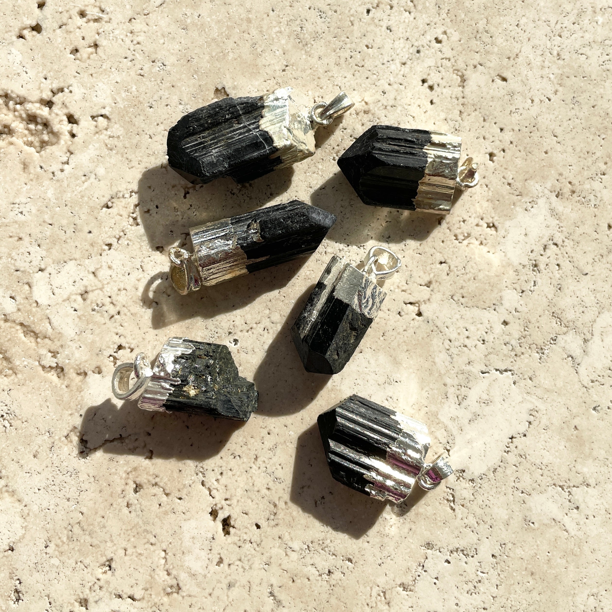 Black Tourmaline-Rough Capped-Pendant-(IN) Black Tourmaline-Rough Capped-Pendant-(IN)